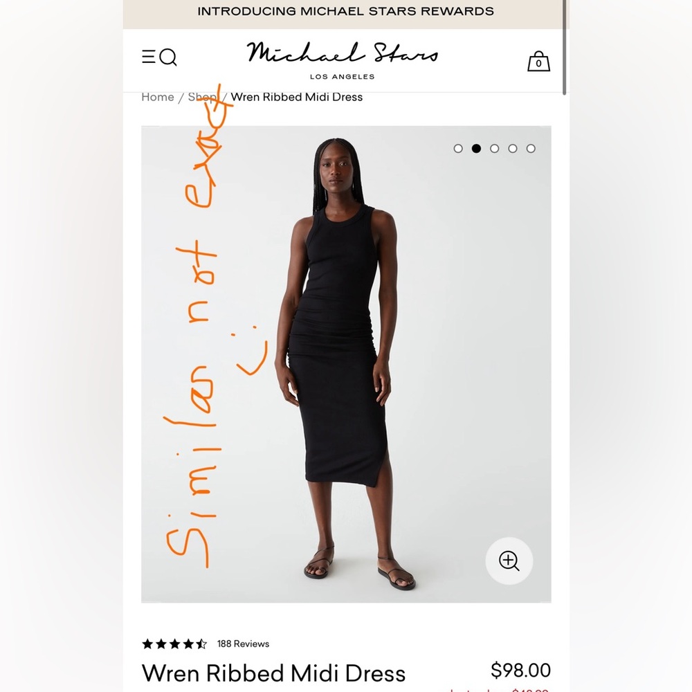 Michael Stars fitted scoop neck midi dress with side ruching - black, XS - soft!